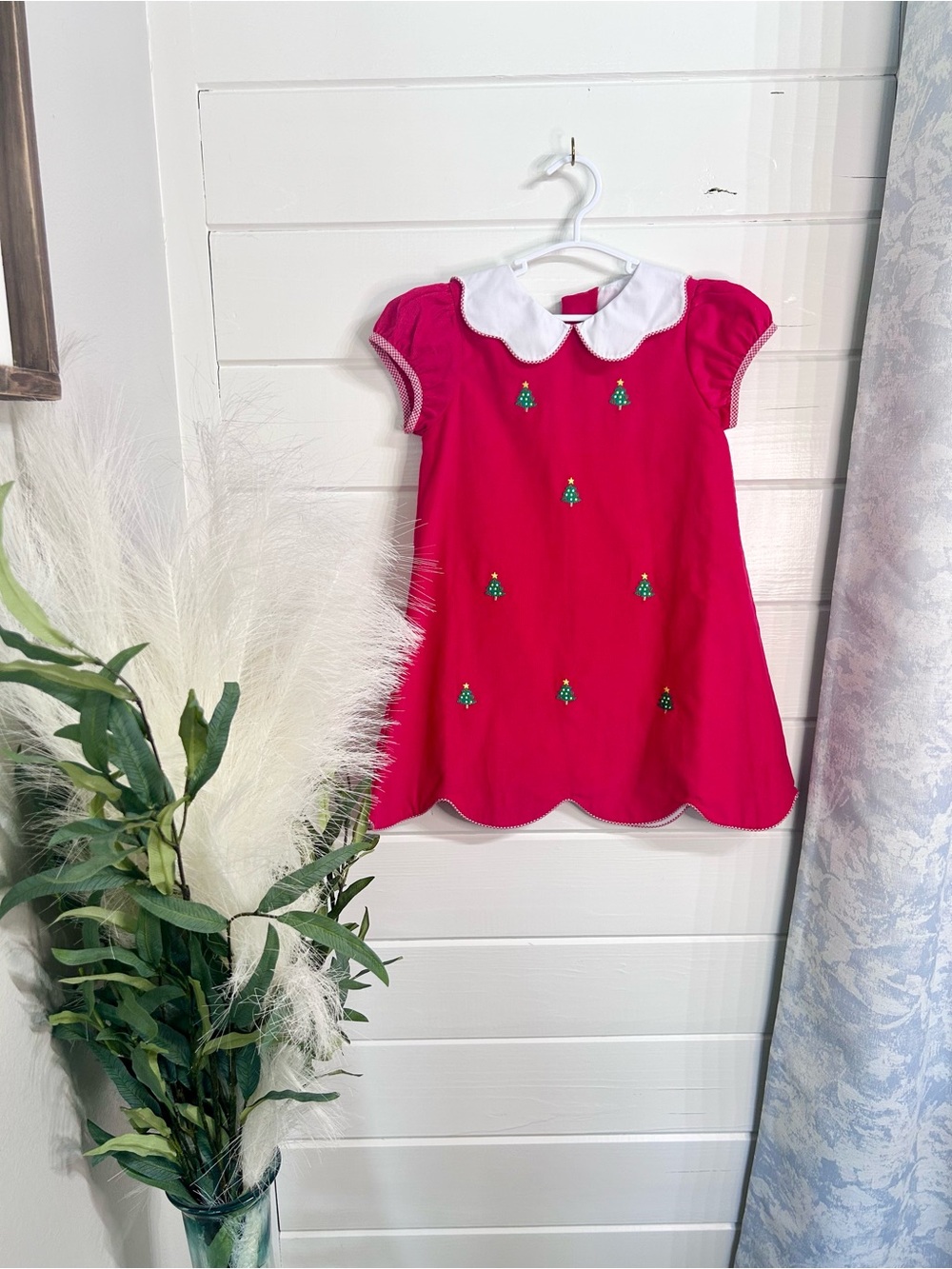 Girls Bright Pink Holiday Dress with White Peter Pan Collar